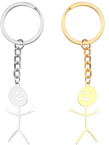 Mittelfinger Schlüsselanhänger Stickman Schlüsselanhänger 2er Gold/Silber | Lustige Auto Schlüsselanhänger,Gebärdensprache Schlüsselanhänger,Freundschaft Anhänger Geschenk für Männer Frauen