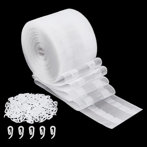 NBEADS 10m/10.94 Yards Curtain Pleat Tape, 7.1cm Transparent Wave Curtain Tape with 100 Pcs Hooks for Curtains Drape Ripple