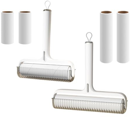 Wiederverwendbare Fusselrolle Set - 16cm und 24cm Ausziehbarer Griff + 2x60 Schichten Ersatzrollen (Starke Haftkraft, Tierhaarentferner, waschbares Design)