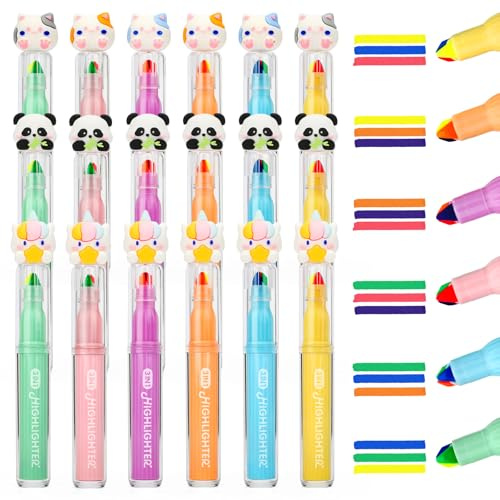 ESSALOO 3-in-1 Textmarker, 18 Stück Bunt Lustige Textmarker Pastell für Mitgebsel Kindergeburtstag 5 6 7 8 9 10 Jahre, Give Aways Kindergeburtstag & Geburtstag Mitgebsel Kinder für Jungen und Mädchen