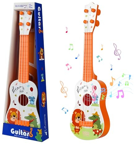 JurciCat 42cm Chitarra per Bambini Con 4 Corde Regolabili Ukulele Giocattolo per Principianti Ragazzi Ragazze (Il Leone)