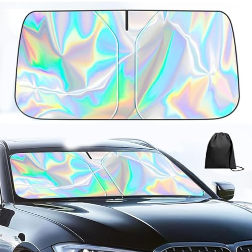 145×80 cm Sonnenschutz Auto Frontscheibe, FüR Meisten Auto & SUV Sonnenblende Vorne, Windschutzscheibe für Sommer Selbsthaftend, UV Hitzeschutz Plane Faltbar (L)