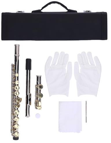 Stängt Hål C -flöjt 16 Nycklar med Offset G Key Cupronickel Flute Instrument för Nybörjare och Proffs Inkluderar Rengöringsduk