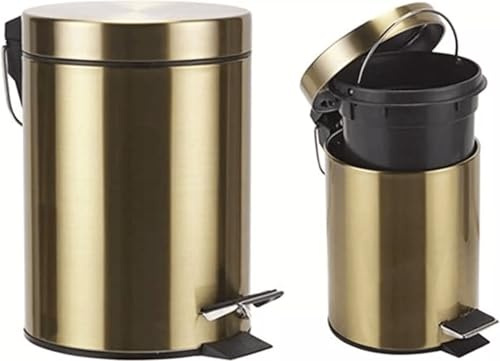 New 3L Gold Metal Pedal Bin with Slow Closing Lid – Stylish Waste Bin for Kitchen, Bathroom, Home or Office – Hands-Free Step-On Mechanism – Durable Water-Resistant Rubbish Bin