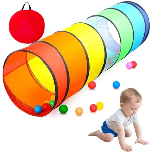 Kids Play Tunnel for Toddlers, Rainbow Pop Up Tunnel for Baby Infant Children or Dog Cat Pets, Collapsible Kids Play Tunnel Tent Indoor Outdoor Toys
