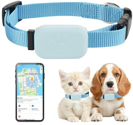 FLITI GPS Tracker Katze, Wasserdicht Bluetooth Haustier Locator, GPS Ortung mit verstellbarem Halsband, Lange Batterielaufzeit, Kompatibel mit iOS und Android, ohne ABO, für Hunde & Katzen (Blau)
