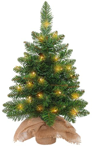 Kleiner Weihnachtsbaum mit Lichtern, künstlicher, beflockter Weihnachtsbaum mit Beleuchtung, inkl. 50 warmgelben LED-Lichtern, immergrüne Tischdekoration für den Innenbereich, 60 cm Christmas Tree
