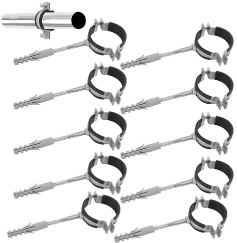 10 PCS Abrazaderas de Tubo 48-53 mm con Tornillos y Tacos, Acero Galvanizado de Goma Antivibración, Soporte Metálico para Tuberías, Sopports de Tubo, Abrazaderas de Tubo de Rosca (48-53 mm 11/4)
