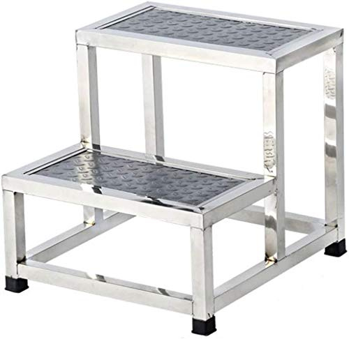 Scaletta e Sgabello Legno, Sgabello in Acciaio Inox, scaletta, Piccola Sedia Multiuso, 3 posti, Convertibile per