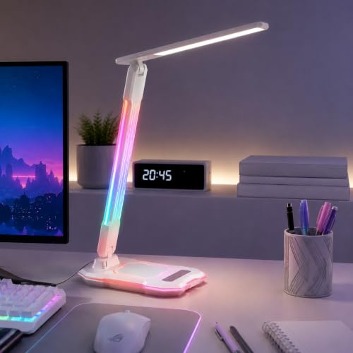 Lightbox LED Schreibtischlampe - dimmbare Schreibtischleuchte - Tischlampe | LED Tischleuchte, 720 Lumen, 3000-5000 Kelvin, CCT-Funktion, Höhe 32 cm, Breite 18 cm, 3-Stufen-Dimmer, RGB-Lichteffekt,