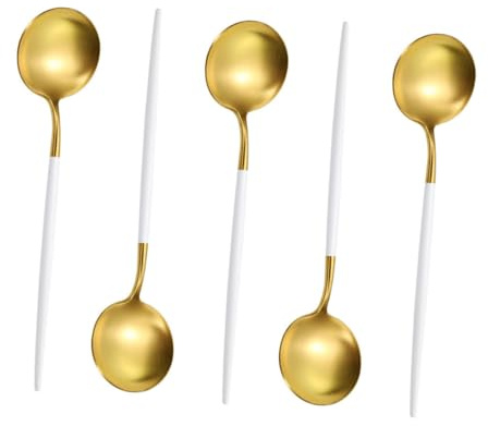 Cabilock 5 pièces Cuillères à Soupe Rondes Acier Inoxydable Cuillères Maison pour Soupe et Porridge Design pour Cuisine Quotidienne