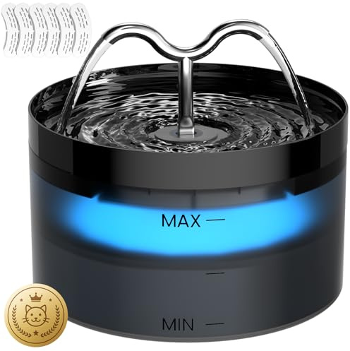 DOOOB Fontaine a Eau Chat 2.1L, Fontaine à Eau Chat avec Lampe à LED et Pompe Ultra-Silencieuse, Distributeur Fontaine a Eau pour Chien, 6 Filtres & 6 Éponges Inclus
