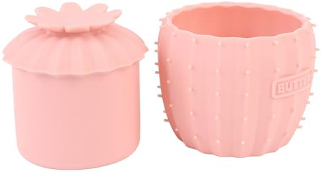 Tomotato Mantequillera con Tapa, Recipiente de Silicona Resistente al Calor con Línea de Agua Visible para Mantener Mantequilla Fresca, Diseño Sellante y Fácil de Limpiar para Coci (Rosa)