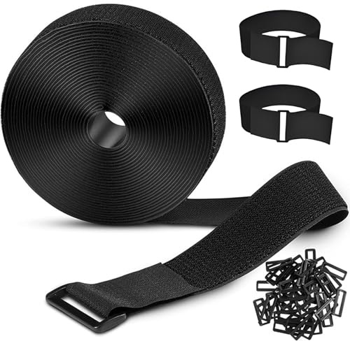 50mm × 6m Adjustable Cable Straps, Heavy Duty Cinch Straps with 30 Buckles, Black Reusable Cable Ties for Securing Wires Cables Tubing