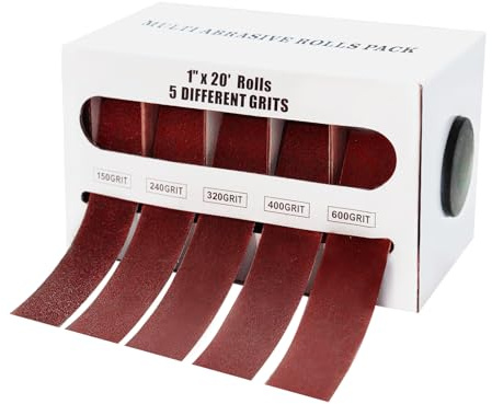 5 Rollen Schleifpapier Rolle, Schmirgeltuchrolle, 6m x 25mm Schleifpapier 150/240/320/400/600 körnung Schmirgelleinen,Schleifpapierrollen für Holz, Metall, Möbel, Farbe,Trockenbau,Schmirgelpapier