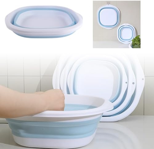 Washing Up Bowl, Portable Silicone Folding Hand Washing Basin, Folding Bowl Folding Bucket, Folding Washbasin Suitable for Home Kitchen Foot Bathtub Foot Basin (Blue, Small)