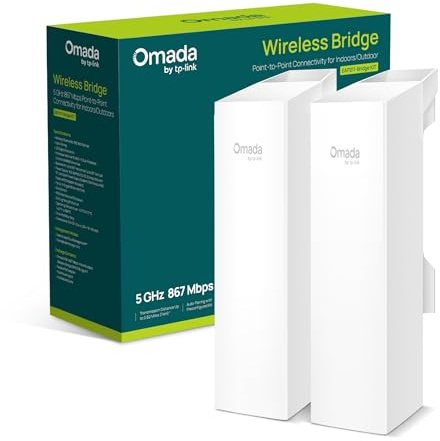 TP-Link EAP211-Bridge-Kit, Omada Punkt-zu-Punkt-Wireless-Brücke, 3 Gigabit-Ports, für den Innen- und Außenbereich, 1 km Lange Reichweite, PtP & PtMP, 1 km Lange Reichweite, PoE- oder DC-betrieben