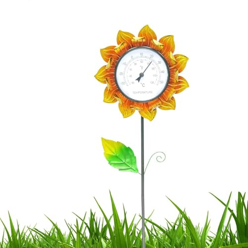 Termometro da parete con girasole – display in metallo decorativo, quadrante durevole e resistente alle intemperie | Visualizzazione della temperatura esterna artistica per la decorazione di giardino