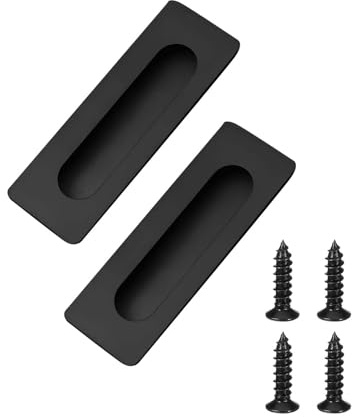 KRENIE 2 Pcs 120 Mm Matte Black Recessed Sliding Door Handles, Pair | Stainless Steel Finger Pulls For Cabinets, Closets, Cupboards, Drawers And Furniture