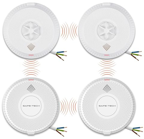 SAFE-TECH Mains-powered Radio Interlink Multi Sensors Fire Alarm Home Kit with Backup Battery | BS 5839 3 in 1 Smoke Heat CO Alarms for England & Wales| Approved by Electricians| UKCA Certified Britis