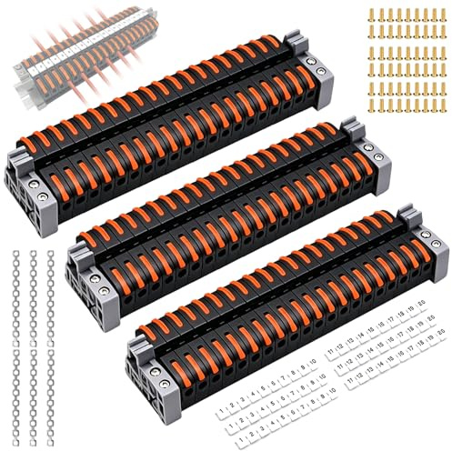 60 Stück Reihenklemmen Hutschiene, Hutschienen Klemmen Klemmleiste Kit mit Digitale Markierungsstreifen, Schiene Schraube Feste Basis Elektrische Anschlussblöcke 0,08-4mm² für Feste Kabel(20CM x 3)