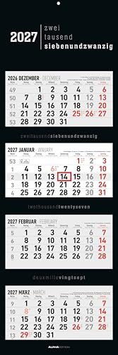 4-Monatskalender Black 2027: Wandkalender 33x100 cm mit 4 Monaten im Überblick, Datumsschieber, Jahresübersicht, Schulferien, faltbar, für Büro & Homeoffice | Wandkalender 33x100 cm mit 4 Monaten im Überblick, Datumsschieber, Jahresübersicht, Schulferien, faltbar, für Büro