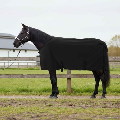 Runheo Hästfilt svart av polyester 85 cm, ventilerande, vattentät och slitstark för vide och stall, fodrad, värmande, utomhusskydd för ponny och föl på vintern