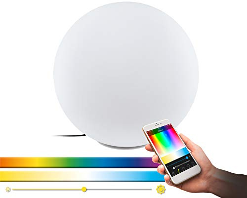 EGLO connect LED Garten Kugel Monterolo-C, Smart Home Gartenlampe | Gartenbeleuchtung aus weißem Kunststoff, E27 Fassung, dimmbar, Weißtöne und Farben einstellbar, Ø 60 cm, IP65