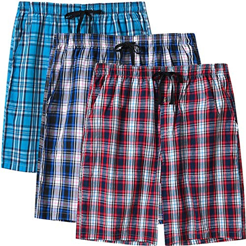 MoFiz Homme Bas de Pyjama Coton Shorts de Salon à Carreaux Léger Vêtements de Nuit avec Poches