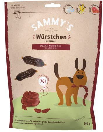 Sammy´s Würstchen | Wasserbüffel | Saftiger Snack für Hunde mit viel frischem Fleisch | Getreidefrei | Single Animal Protein | Ohne Zuckerzusatz | 1 x 240 g