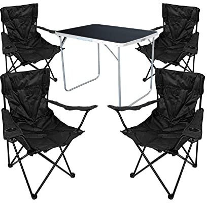 Mojawo 5-TLG. Camping Set Campingtisch Schwarz Gartenmöbel + 4 STK. Campingstuhl Klappstuhl Schwarz Outdoor