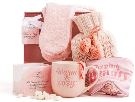 Geschenkset für heiße Schokolade mit Tasse, Marshmallows, Mini-Geschenksets für Winter-Wärmflaschen, Socken und Zuckerstange, Geschenkset für Wärmflaschen, Geschenke für Männer, Geschenke für Frauen