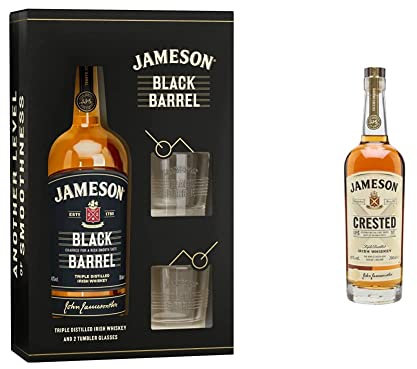 Jameson Black Barrel Irish Whiskey Glasses Gift Set, 70 cl & Crested Triple Distilled Blended Irish Whiskey, 70 cl