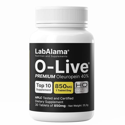 OLIVE Integratore antiossidante a base dei polifenoli Oleuropeina 40% e Idrossitirosolo 20%. Favorisce metabolismo di carboidrati e lipidi. 30 compresse da 850 mg (1 Confezione)