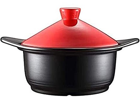 Pentola di Terracotta per Cucinare casseruola Leggera con Coperchio, casseruola Rotonda, zuppiera in Ceramica con Doppio Manico, pentola di Terracotta (Nero 1,6 l)