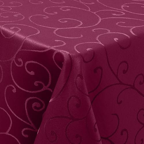 Homaxy Tischdecke Abwaschbar Rechteckig 130x160cm Polyester Tischtuch Tafeldecke Jacquard Tischwäsche Ornamente Schmutzabweisend Pflegeleicht, Weinrot