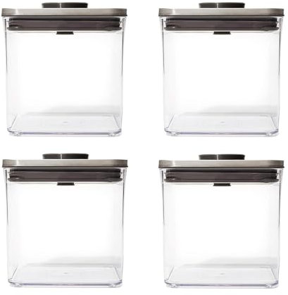 OXO Contenitore POP in acciaio grande e corto, 2,8 Qt (confezione da 4), contenitori ermetici per alimenti per cereali, cereali e altro, grigio