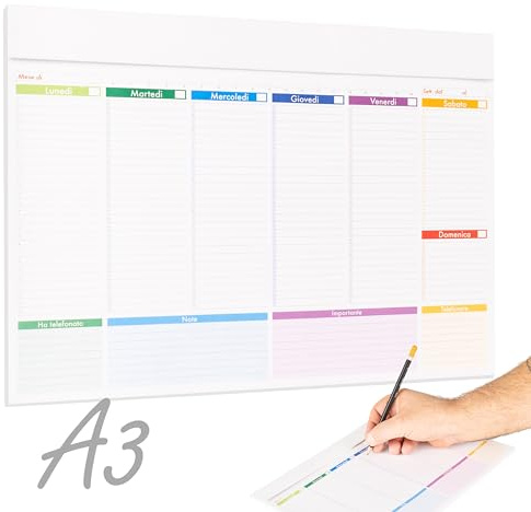 VINRETAL Planner Settimanale Scrivania A3 Planning Settimanale Da Tavolo Senza Date 43x31cm Per Organizzare Appuntamenti - 52 Fogli