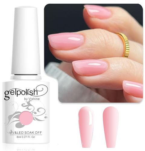 Vishine Milchig Rosa Gel Nagellack - Nude Jelly Transluzent Natürlich Soak Off UV für French Maniküre zu Hause - 8ml Farbe E021