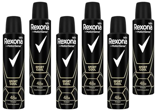 6x Rexona Men MotionSense Deo Spray Sport Cool ohne Alkohol-Anti-Transpirant 48H Schutz 150ml (6er Pack)