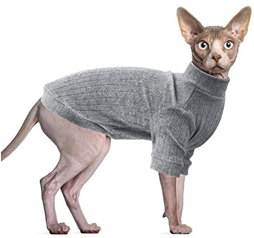 Oslueidy Sphynx Haarlose Katzen Weste Rollkragenpullover, Langärmlige Einteiler Katzenbekleidung Katzenbody, Kätzchen Katzen Pullover Shirts für Sphynx/Cornish Rex/Devon Rex/Peterbald