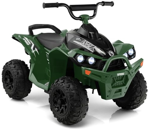 GYMAX Quad Elettrico per Bambini 12V, ATV Batteria con Velocità Alta/Bassa, Avanti/Indietro, Clacson, Musica, Fari a LED, Quadriciclo Motorizzato Giocattolo per Ragazzi dai 3 agli 8 Anni (Verde)