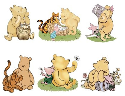 6 piezas de recortes clásicos de Winnie con soporte, lindos recortes de Pooh Baby Shower para decoración de cumpleaños de Winnie, centro de mesa, letreros de patio