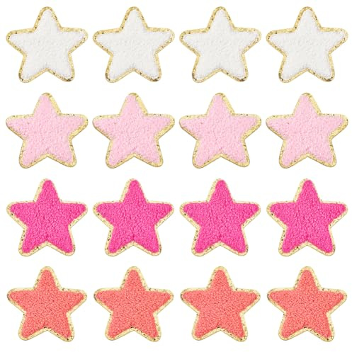 PH PandaHall 16 Stück 4 Farben Stern Patches Zum Aufbügeln Für Kleidung Aufnäher Mit Pailletten Rosa Sterne Selbstklebende Applikationen Für Kleidung 6.6x7cm