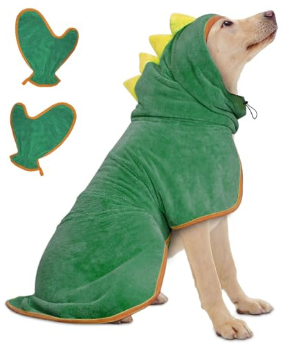 Bibykivn Peignoir pour Chien en Microfibre, Serviette Chien Peignoir pour Chien,Manteau de Séchage Rapide Absorbant avec Scratch Réglable Pyjama, pour Animaux de Compagnie et Chats (Green, M)