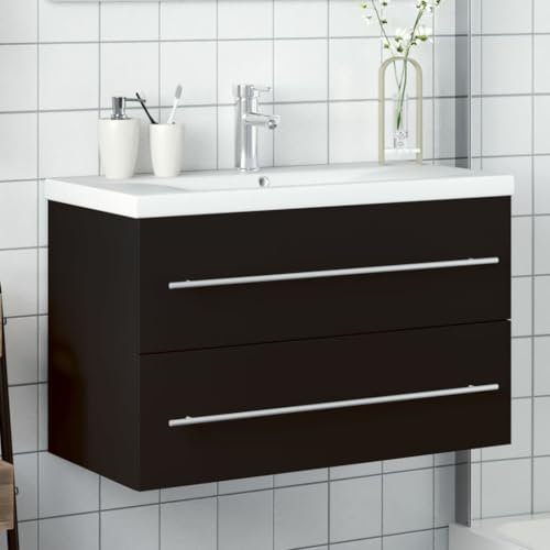 Mobile da Bagno con Lavabo Integrato Nero (35,75KG)