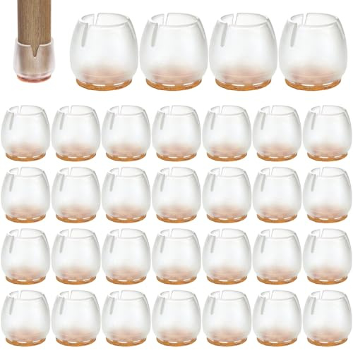 Chair Leg Floor Protectors, 32 Pcs Clear Chair Leg Protectors For Hardwood Floors, Round Table Leg Floor Protectors Anti-Scratch Felt Pads For Furniture 20x25mm,Chair Floor Leg Protector