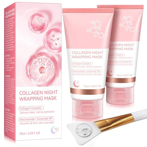 Collagen Night Wrapping Mask, Maschera Notte al Collagene, Idratante e Levigante, Maschera Peel Off Rassodante per Viso, Cura Intensiva della Pelle Secca e Sensibile, 2 Pezzi
