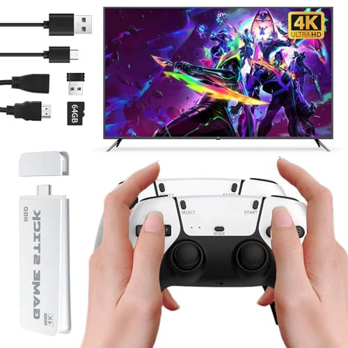 Retro Game Console, Wireless Retro Game Stick, Game Stick 4K with Built-in 20,000+ Games, HDMI Output, 64GB, Plug & Play Games Consoles with Dual 2.4GHz Wireless Controllers