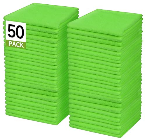 ENGLOTECH Microfiber Cleaning Cloth, 50 Pack Large Size Cleaning Rags, Cleaning Towels Free from Streaks/Lint/Scratch for Cars 37cm X 37cm (Green)